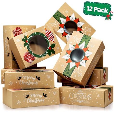 Joyousa Christmas Cookie Boxes with Window Bulk 12 Pack Kraft Large ...