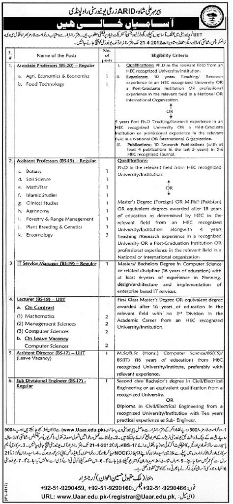 ARID Agriculture University, Rawalpindi (Govt) Jobs in Rawalpindi, Nawa ...