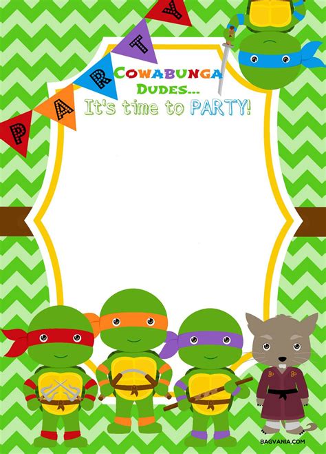 Download Now Free Printable Ninja Turtle Birthday Party Invitations | Turtle birthday ...