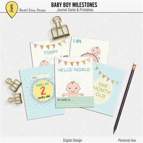 Baby Boy Printable Milestone Project Life Cards, Baby Boy Journal Cards ...