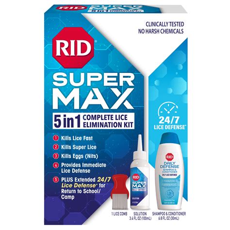 RID Super Max 5-in-1 Complete Lice Treatment Kit, Kills Super Lice & Eggs + 24/7 Lice Defense ...