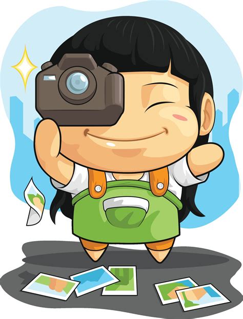 fotógrafo chica tomando foto cámara réflex digital dibujo vectorial de ...