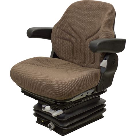 K & M Uni Pro 402 Deluxe Suspension Tractor Seat With Folding Armrests — Fabric, Brown, Model ...