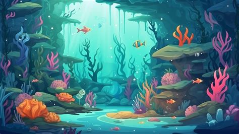 Underwater World Cartoon Illustration Background, Underwater World ...