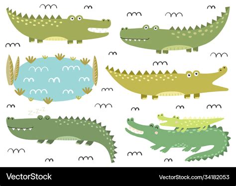 Funny crocodiles collection cute alligators Vector Image