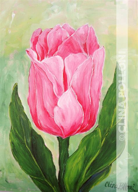 Flower-Pink Tulip Painting « Clina Polloni Art