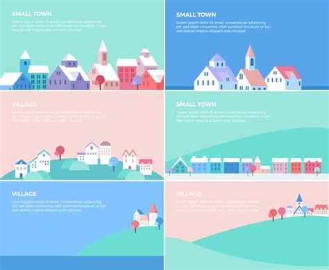 Flat Village And Small Town Landscapes Banners Vector Art & Graphics ...