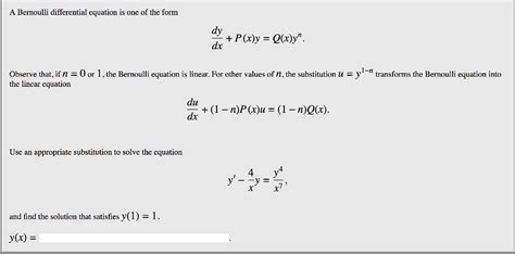 Solved A Bernoulli differential equation is one of the form | Chegg.com