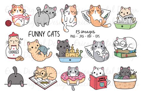 Funny Cats Clipart set - 15 cute images