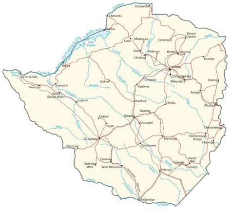 Zimbabwe Map - Cities and Roads - GIS Geography