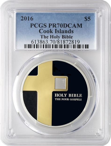 2016 $5 Cook Islands Holy Bible Four Gospels Coin w/ Nano Chip PCGS ...