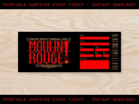 Printable Moulin Rouge Broadway Ticket Surprise, Musical Collectible Theater Ticket, Editable ...