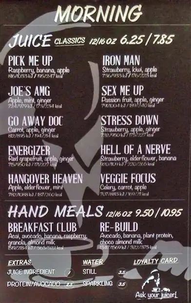 Joe & The Juice Menu, Menu for Joe & The Juice, CBD, Sydney ...