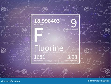 Fluorine Chemical Element with First Ionization Energy, Atomic Mass and Electronegativity Values ...