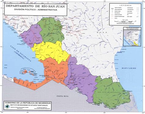 Rio San Juan Department Administrative Political Map, Nicaragua