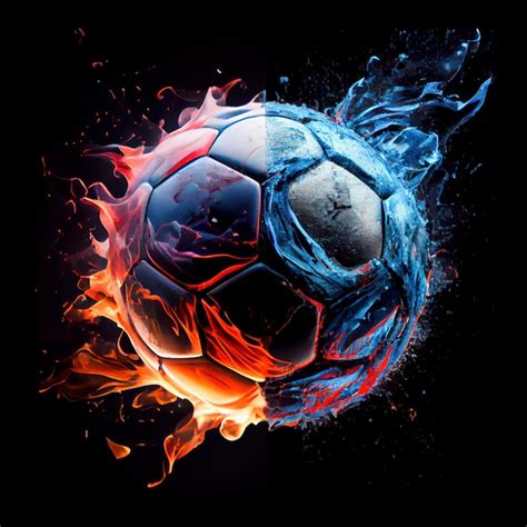 Premium Photo | A soccer ball in the clash of ice and fire on black ...