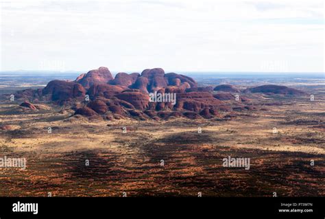 Aerial view of a section of Kata Tjuṯa, in the Uluru-Kata Tjuṯa National Park, Northern ...