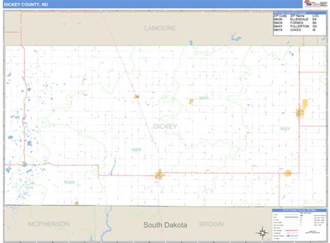 Dickey County, North Dakota Zip Code Wall Map | Maps.com.com