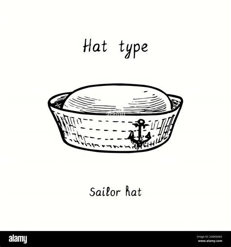 Hat type, Sailor hat (dixie cup). Ink black and white drawing ...