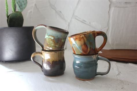 Vintage Variety Set of Handmade Pottery Coffee Mugs