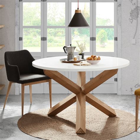 Nori Round Dining Table In White And Oak - Casa Lujo | Cuckooland