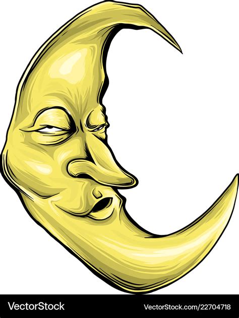 Cartoon crescent moon with face Royalty Free Vector Image