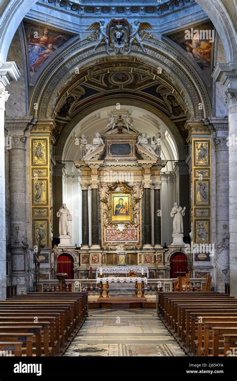 Rome. Italy. Basilica di Santa Maria del Popolo. Interior view of the high altar and choir Stock ...