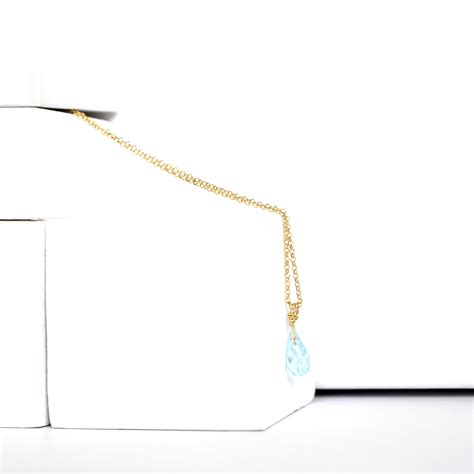 Blue Topaz Drop Necklace - 18K Gold Plated