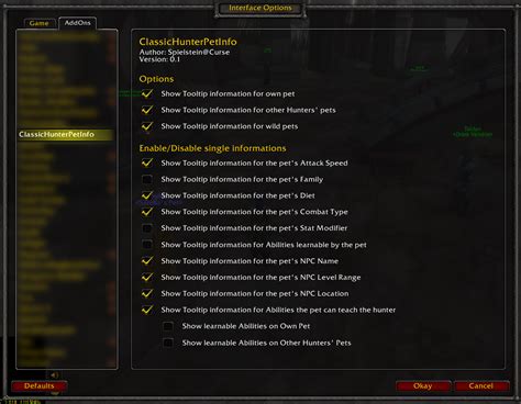 ClassicHunterPetInfo - Addons - World of Warcraft