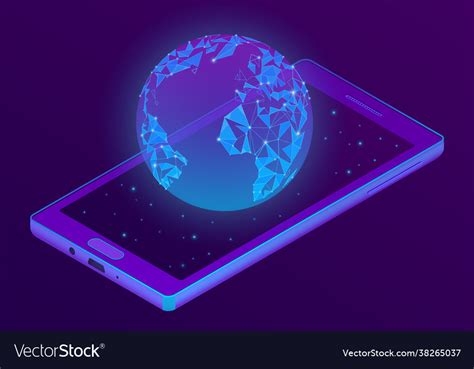 3d isometric smartphone with world hologram Vector Image