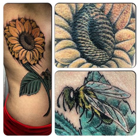 Sunflower with bumblebee - Fishink Tattoo