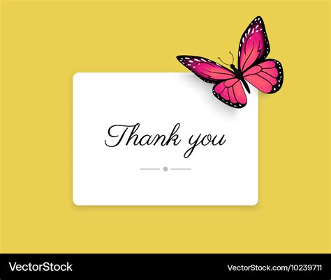 Thank you blank card with beautiful red butterfly Vector Image