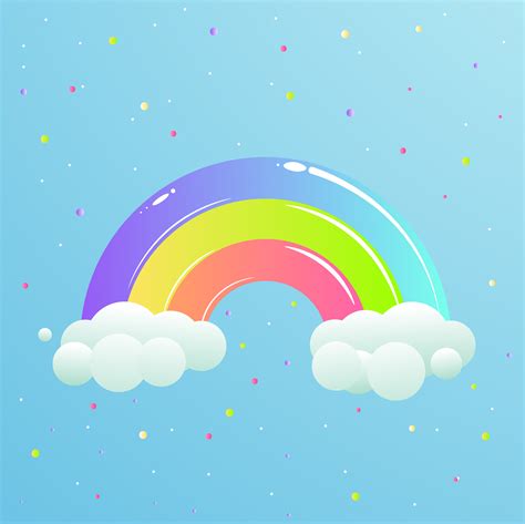 A nice rainbow with clouds against the sky with stars. Cute cartoon ...