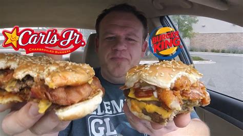 BK RODEO KING ☆vs☆ Carl's Jr DOUBLE WESTERN BACON CHEESEBURGER!!! - YouTube