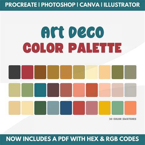 Art Deco Color Palette, Hex Codes, Rgb Codes, Procreate Swatches ...