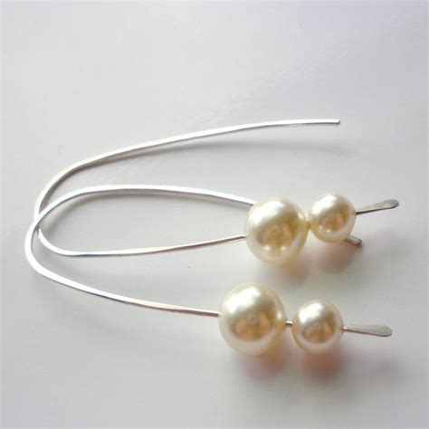 Sterling Silver Pearl Hoop Earrings, Swarovski Crystal Pearl Earrings - Steph Stargell