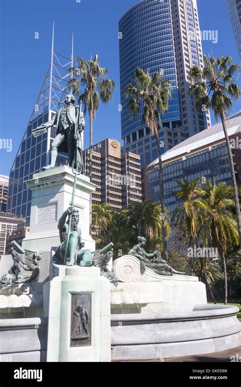 Sydney Botanic Gardens and statue of First Governor Arthur Phillip, Sydney city centre,Australia ...