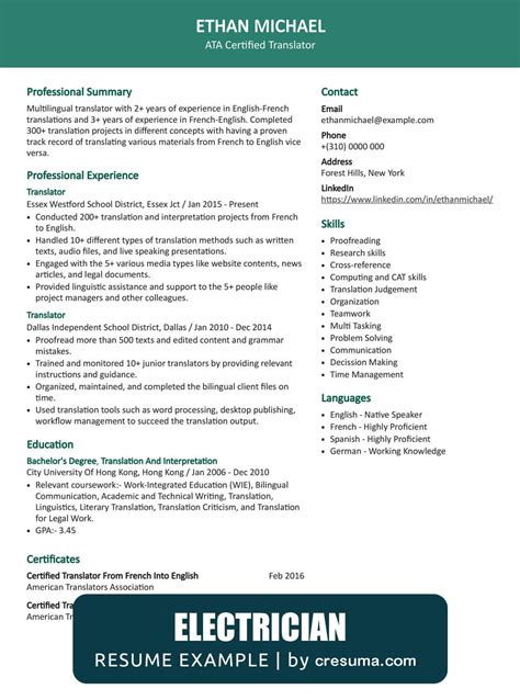 Translator Resume Example and Writing Guide | Cresuma