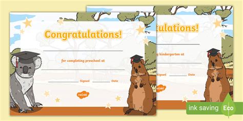 Preschool Graduation Certificates - Australian Animal Theme