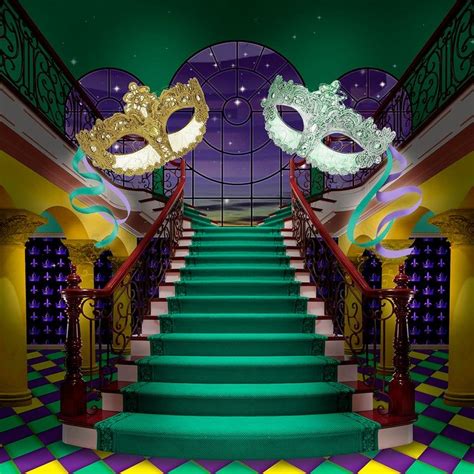 Mardi Gras Party Decorations Mask Photo Backdrop, Gold Green Purple Masquerade Ball, New Orleans ...