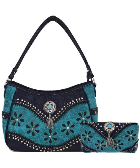 Leather Concealed Western Handbags Shoulder - Turquoise - CR18005HDSI