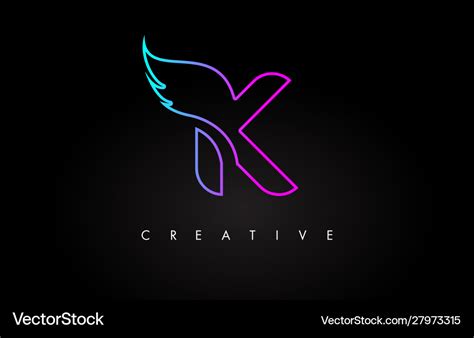 Neon k letter logo icon design with creative wing Vector Image