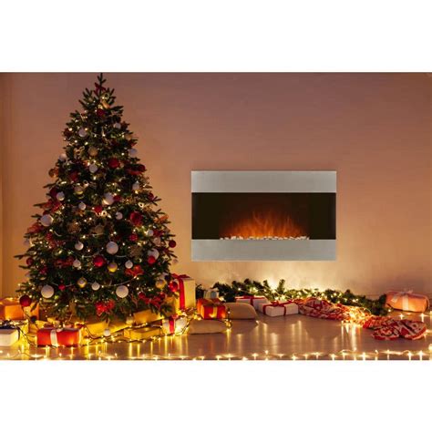 Northwest 36 in. Electric Fireplace Wall Mount Floor Stand in Stainless ...