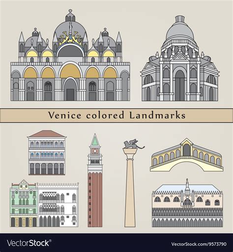 Venice colored landmarks Royalty Free Vector Image