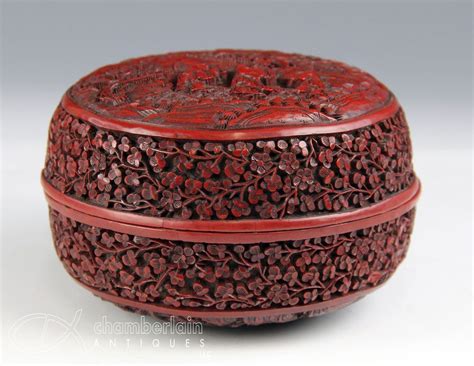 Chinese Cinnabar Lacquer Paste Box Hand Carved on Copper Late 19th C ...