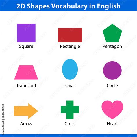 set of 2D shapes vocabulary in english with their name clip art collection for child learning ...