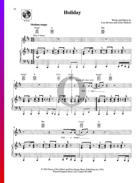 Holiday (Madonna) Piano Sheet Music - OKTAV