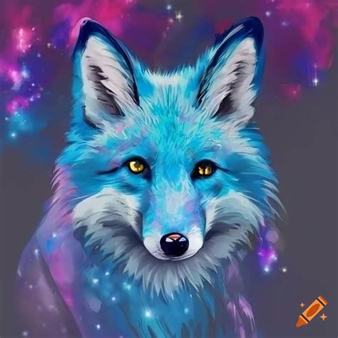 Artistic portrait of a blue fox with galaxy eyes clip art head only on Craiyon