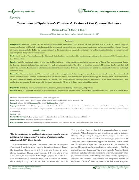 (PDF) Treatment of Sydenham’s Chorea: A Review of the Current Evidence