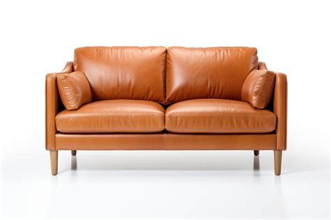 Premium Photo | A brown leather couch with pillows on it